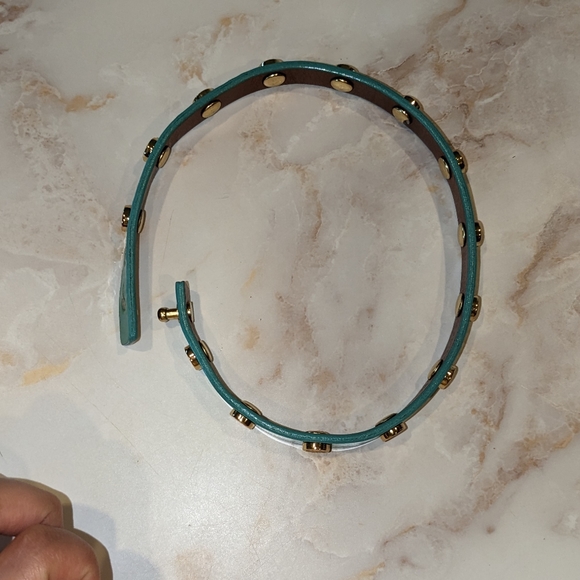 Teal Double Logo studded Leather Wrap Bracelet - Picture 2 of 5